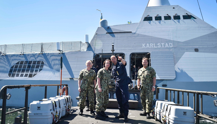 Vice Chief of Naval Operations Admiral Lisa Franchetti (center), the then commander of the US 6th Fleet can be seen with Strike for Nato commander (left) while on their visit to Royal Swedish Navy on June 13, 2028. — Twitter/@USNavyEurope