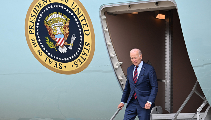 US President Joe Biden disembarks Air Force One at Joint Base Andrews in Maryland on July 20, 2023. — AFP