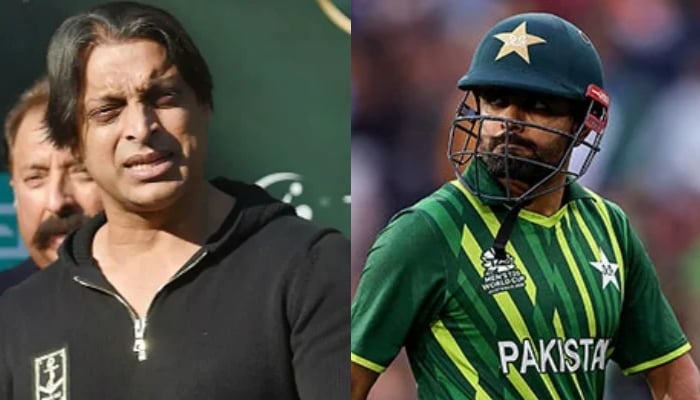 Former Pakistan fast bowler Shoaib Akhtar (left) and captain Babar Azam. Lahore Qalandars/AFP