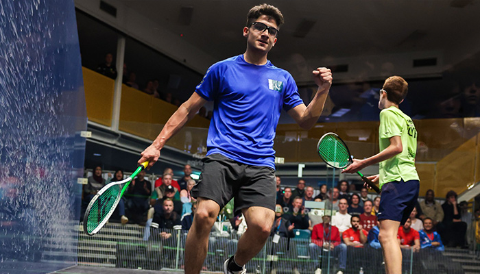 Hamza Khan celebrates after final win in World Junior Squash Championship on July 23, 2023. — Twitter/@World Squash