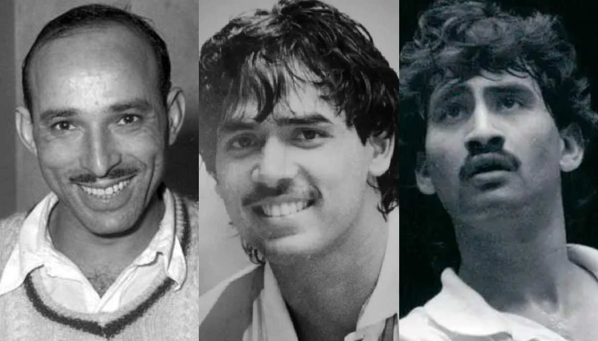 Former Pakistan squash players late Hashim Khan, Sohail Qaisar and Jansher Khan. —The Times /Squash Mad/Squash Site
