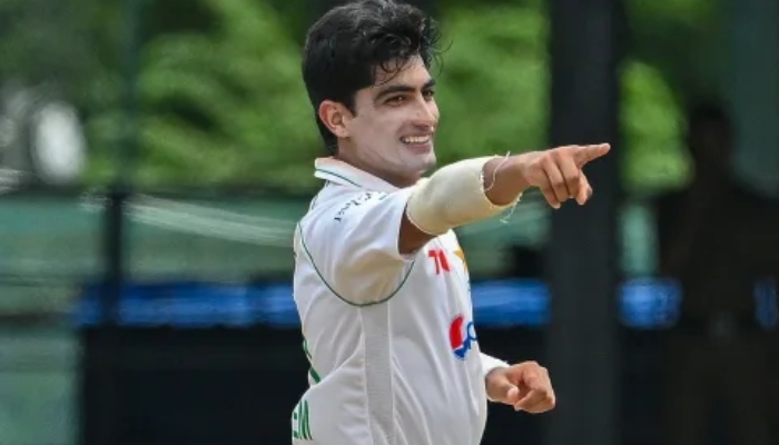 Naseem Shah celebrates during the first day of the second Test against Sri Lanka in Colombo. — AFP