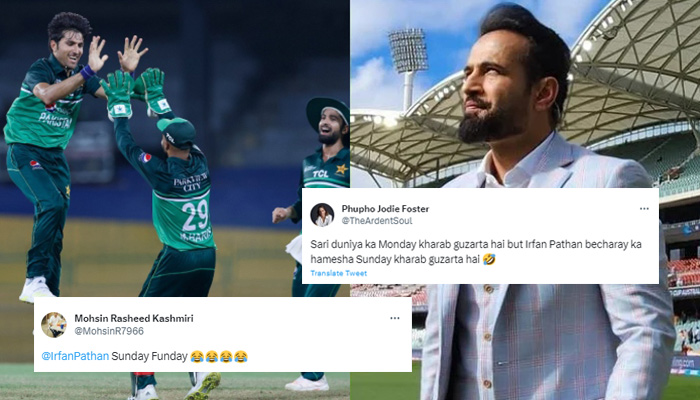 A combo of Pakistan A celebrating victory against India A on Sunday and an undated photo of Irfan Pathan. — Twitter/Facebook