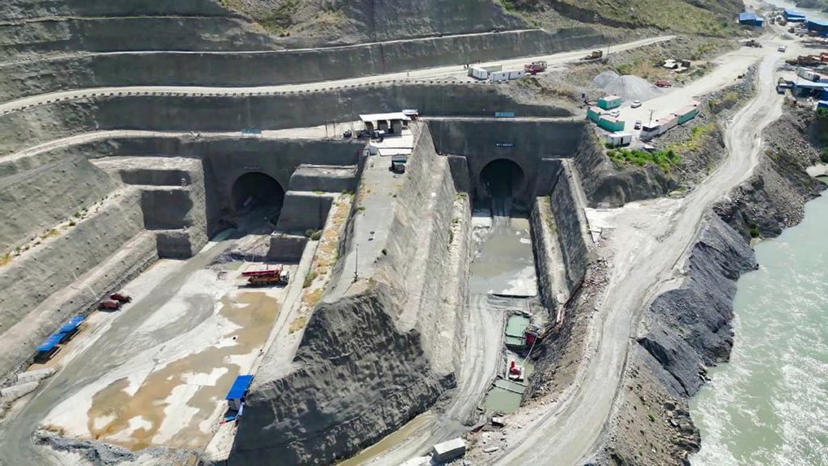 A recent photograph, which shows ongoing construction at the Mohmand Dam site. — WAPDA