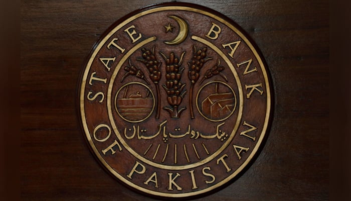 The logo of the State Bank of Pakistan (SBP) is pictured on a reception desk at the head office in Karachi, Pakistan July 16, 2019. — Reuters