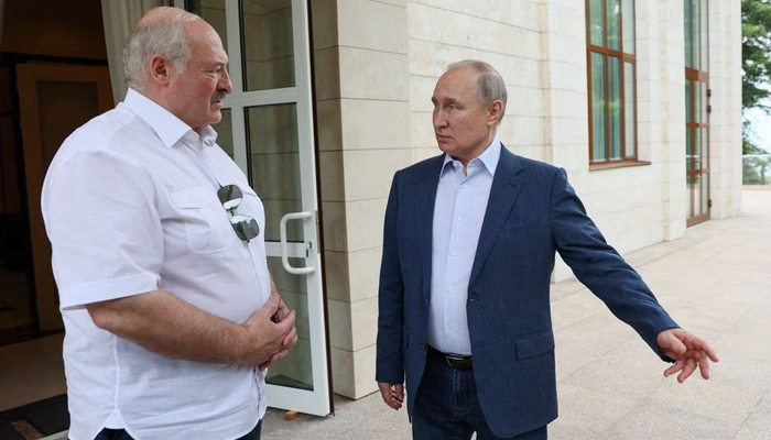 Russian President Vladimir Putin and Belarusian President Alexander Lukashenko speak during a meeting at the Bocharov Ruchei residence in Sochi, Russia June 9, 2023. — Reuters