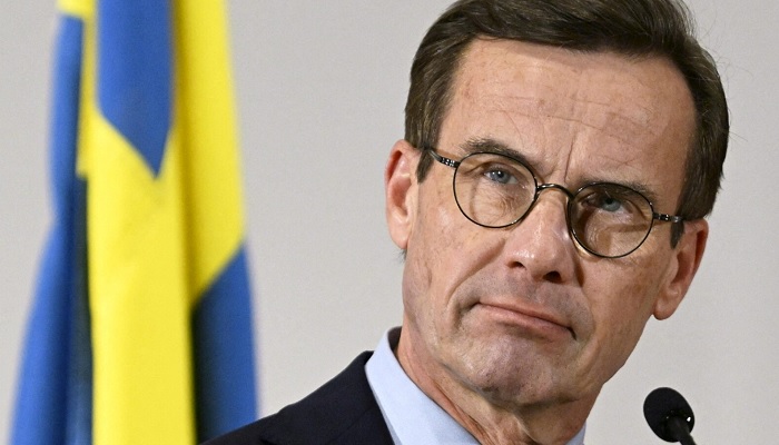 Prime Minister of Sweden Ulf Kristersson addresses a press conference. — Reuters