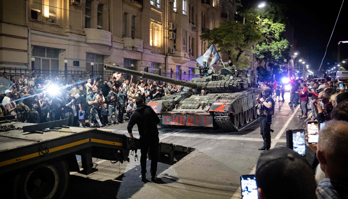 Members of the Wagner group prepare to pull out from the headquarters of the Southern Military District to return to their base in Rostov-on-Don late on June 24, 2023. — AFP