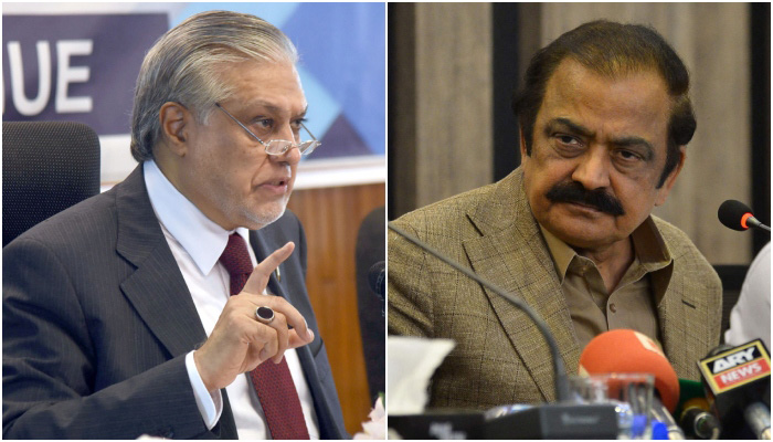 Finance Minister Ishaq Dar(left) and Interior Minister Rana Sanaullah. — Online/AFP/File