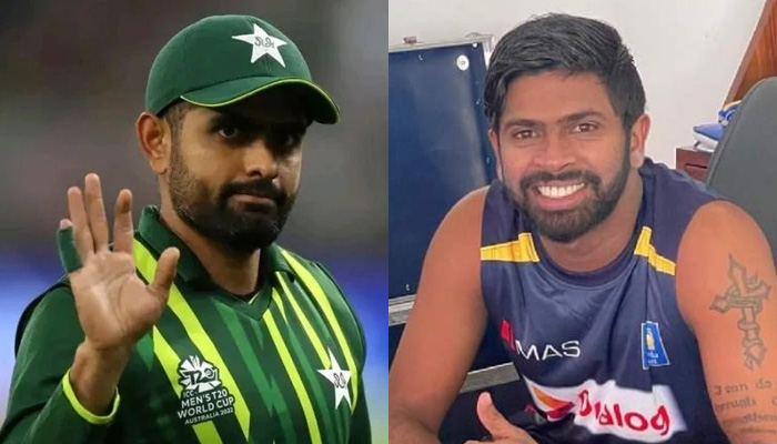 Babar Azam (left) and Niroshan Dickwella. — AFP/Twitter/@NiroshanDikka
