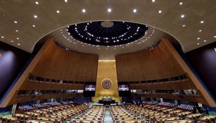 The UN General Assembly Hall is empty before the start of the SDG Moment event as part of the UN General Assembly 76th session General Debate at United Nations Headquarters, in New York, US, September 20, 2021. — Reuters