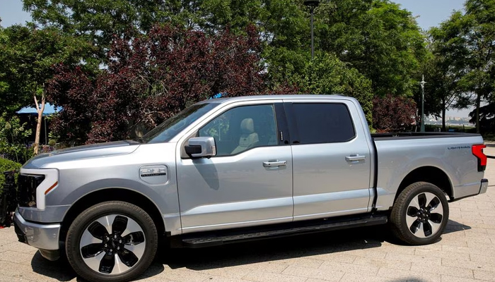 The Ford F-150 Lightning pickup truck is seen during a press event in New York City, US, May 26, 2021. — Reuters