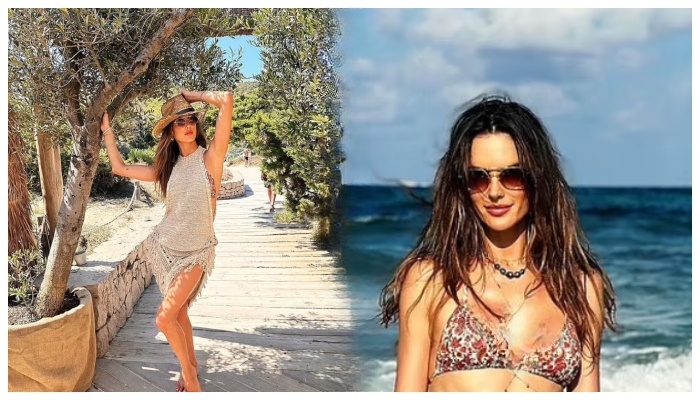 Alessandra Ambrosio shows off beach body as she hits waves during getaway to Ibiza