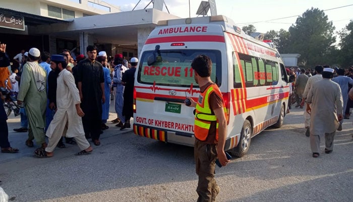 An ambulance carrying the injured coming to the hospital. — Reporter