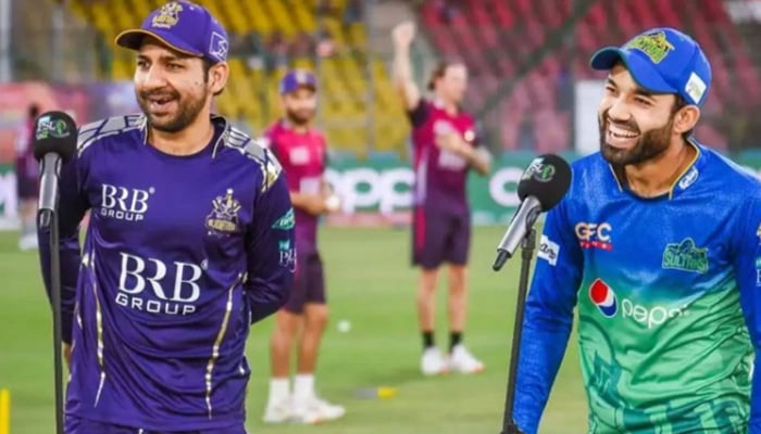 Former Pakistan captain Sarfaraz Ahmed (left) and wicket keeper-batter Mohammad Rizwan seen in a cheerful mood in this undated photo from Pakistan Super League. — PSL/File