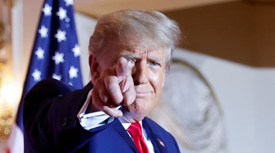Former US president Donald Trump points during a press conference. —Reuters/File