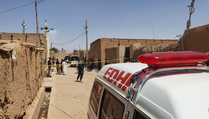 An ambulance is seen near the site where a polio team was attacked in Quetta, on August 1, 2023. — Reporter