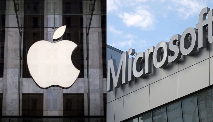 The picture shows logos of Apple and Microsoft. — Reuters/File