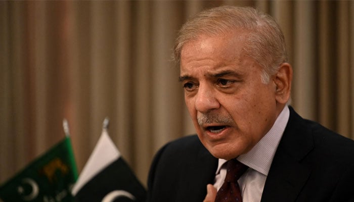 Prime Minister Shehbaz Sharif during a press conference in this undated picture. — AFP/Files