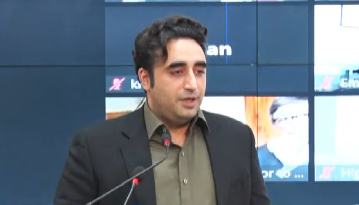 Foreign Minister Bilawal Bhutto-Zardari addressing a ceremony at theMinistry of Foreign Affairs in Islamabad, on August 1, 2023, in this still taken from a video. — YouTube/PTVNewsLive