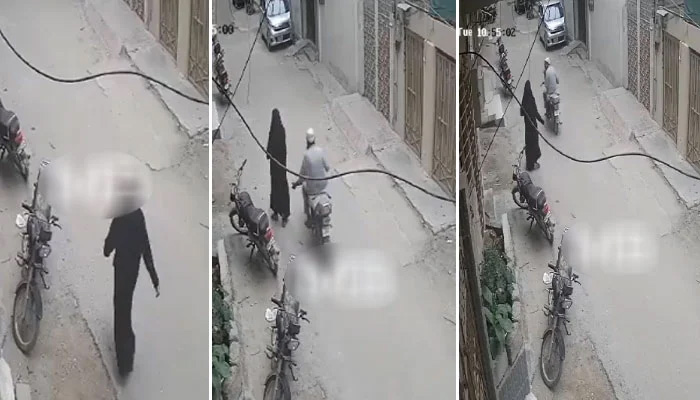 A collage of three stills taken from the CCTV footage of the recent incident. — Geo News