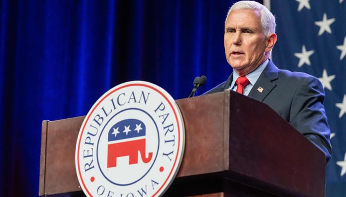 Former US Vice President and 2024 Republican Presidential hopeful Mike Pence speaks at the Republican Party of Iowas 2023 Lincoln Dinner at the Iowa Events Center in Des Moines, Iowa, on July 28, 2023. — AFP