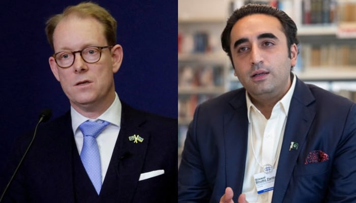 Foreign Minister of Sweden Tobias Billstrom and Foreign Minister Bilawal Bhutto-Zardari. — Reuters/Files