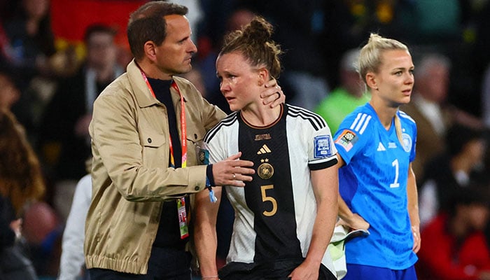 Marina Hegering reacts after a draw during the Australia and New Zealand 2023 Women´s World Cup Group H football match between South Korea and Germany at Brisbane Stadium in Brisbane on August 3, 2023. —AFP