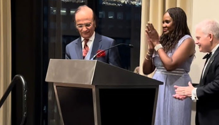 Former chief justice of Pakistan Tassaduq Hussain Jillani receives the 2023 International Human Rights Award. — Supplied