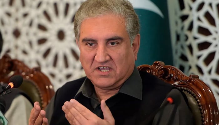 Vice Chairman PTI and former Foreign Minister Shah Mahmood Qureshi while speaking in Islamabad. — AFP/File