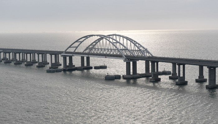 This picture taken on December 23, 2019, shows the Crimean Bridge that spans the Kerch Strait, a narrow strip that links the Azov and Black seas. — AFP