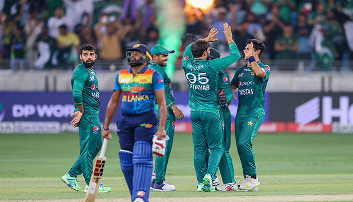 Pakistan celebrate a wicket in Asia Cup 2022 final against Sri Lanka. — AFP