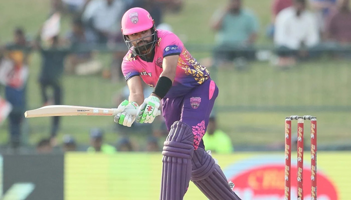 Pakistan skipper Babar Azam plays a shot at Lanka Premier League. — by reporter