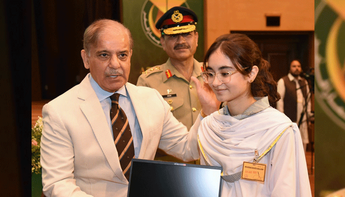 Prime Minister Shehbaz Sharif on his farewell visit to the GHQ on August 8, 2023. — ISPR