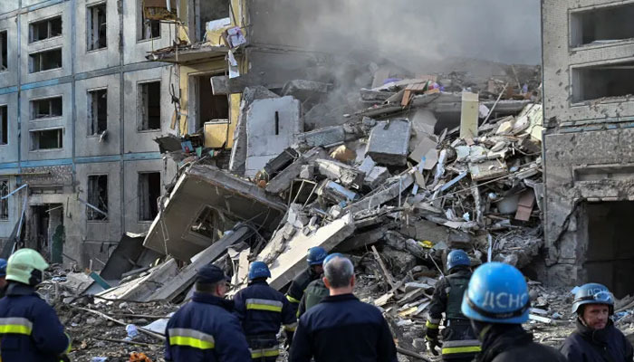A view shows a residential building heavily damaged by a Russian missile strike. Reuters/File