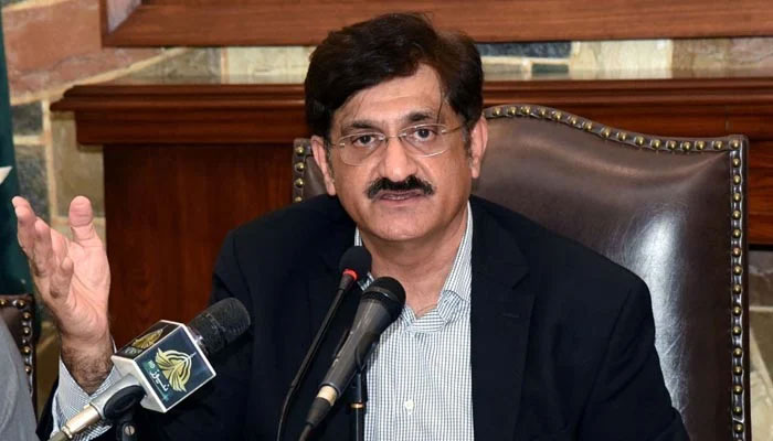 Sindh Chief Minister Murad Ali Shah addresses media persons during a press conference at CM House in Karachi on July 13, 2022. — PPI