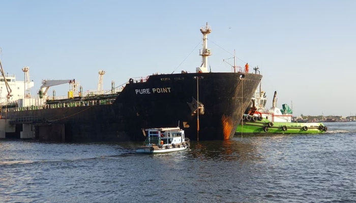 A view of the Russian oil cargo Pure Point, carrying crude oil, is seen anchored at the port in Karachi, Pakistan June 11, 2023.
