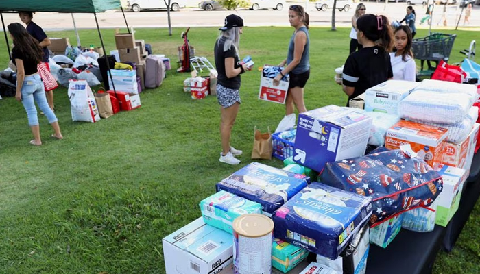 Donations for the victims of the Maui wildfires pile up at a site organized by the Ward Village Moms and Dads group, in Honolulu, Hawaii, US on August 12, 2023. — Reuters