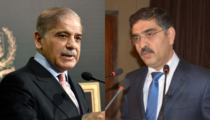 Prime Minister Shehbaz Sharif (left) and caretaker PM-designate Anwaar-Ul-Haq Kakar. — APP/File/Twitter/@anwaar_kakar