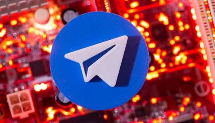 A 3D-printed Telegram logo is placed on a computer motherboard in this illustration taken January 21, 2021.—Reuters