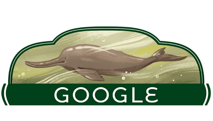 A screengrab of todays Google Doodle featuring Pakistans Indus River Dolphin. — Google