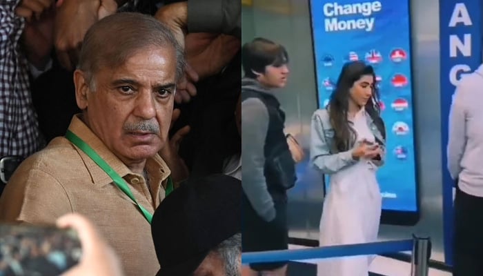 PML-N President Shehbaz Sharif (left) and party leader Hina Parvez Butt (right) at a shop in London, in this still taken from a video. — AFP/File/Twitter/@ShazziyaM