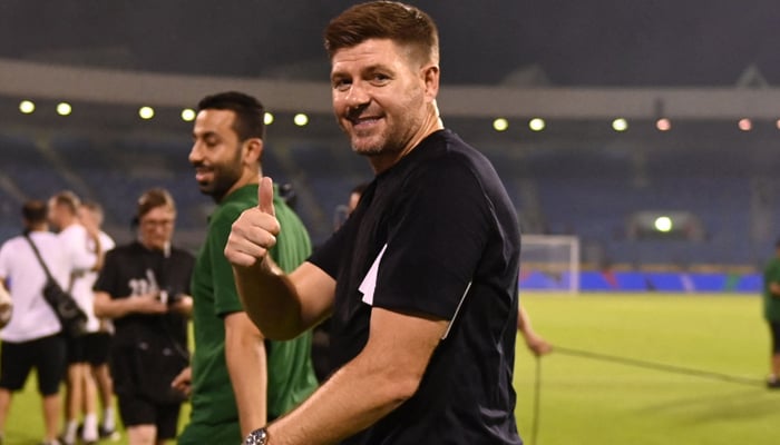 Ettifaqs English coach Steven Gerrard celebrates his teams win in the Saudi Pro League football match between Al-Ettifaq and Al-Nassr at the Prince Mohamed bin Fahd Stadium on August 14, 2023. — AFP