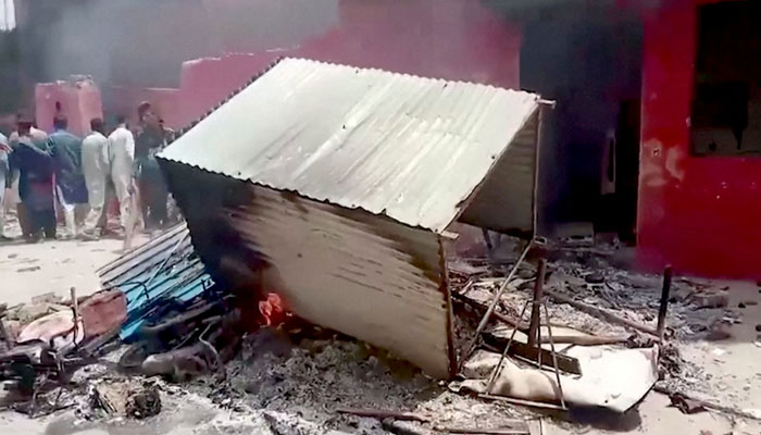 Furniture and other belongings of a church are set on fire, in Jaranwala, Pakistan August 16, 2023 in this screengrab obtained from a video by Reuters TV — Reuters