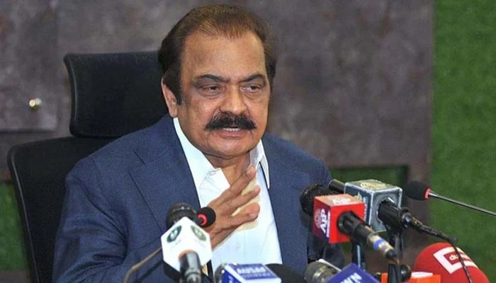 Former interior minister Rana Sanaullah Khan addressing a press conference in this undated image. — APP/File