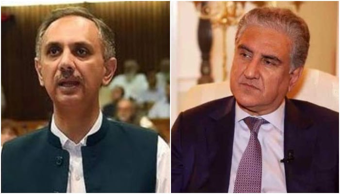 PTI Secretary General Omar Ayub Khan (L) and Vice Chairman Shah Mahmood Qureshi (R). — APP/PTI