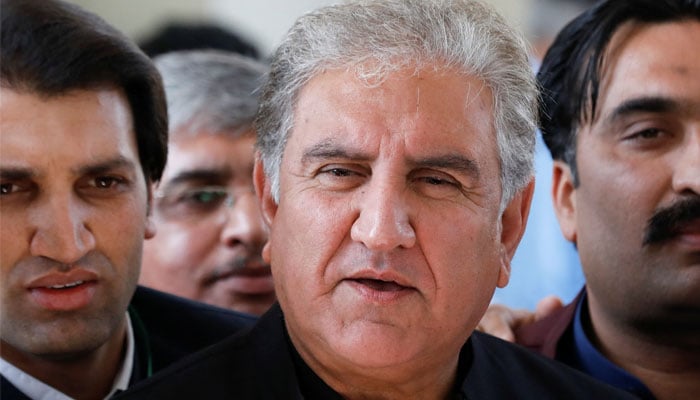 PTI Vice Chairman Shah Mahmood Qureshi addressing a press conference in this undated picture. — Reuters/File