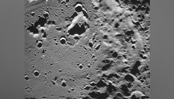 A picture taken from the camera of the lunar landing spacecraft Luna-25 shows the Zeeman crater located on the far side of the moon, on August 17, 2023. — Reuters