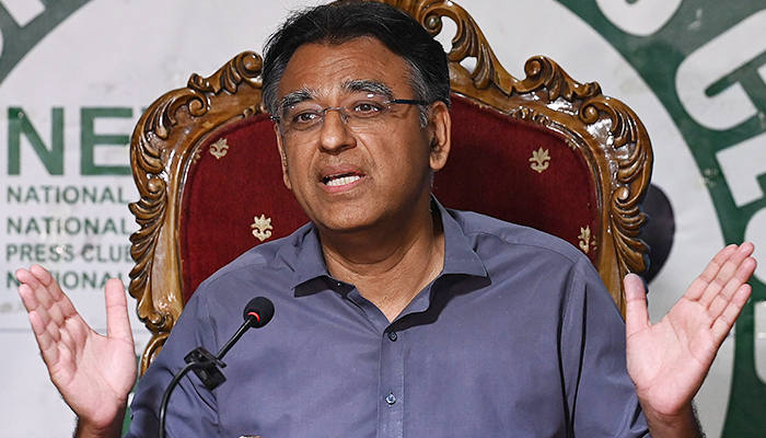 Former secretary general PTI Asad Umar speaks during a press conference in Islamabad on May 24, 2023. — AFP