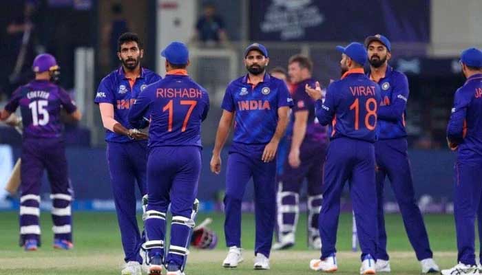 Indian players celebrate after taking a wicket during T20 Asia Cup 2022. — AFP/File